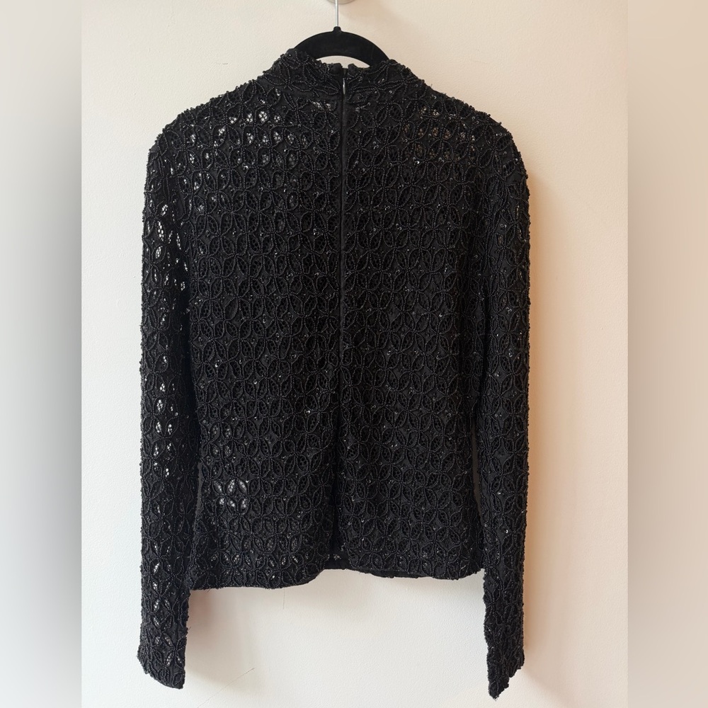 NEW Retrofete $495 Mika Top in Black Beaded Lace Sequin, Small - Picture 9 of 17